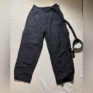 Aritzia Wilfred Linen Blend Black Cropped Cargo Pants with Long Belt Tie